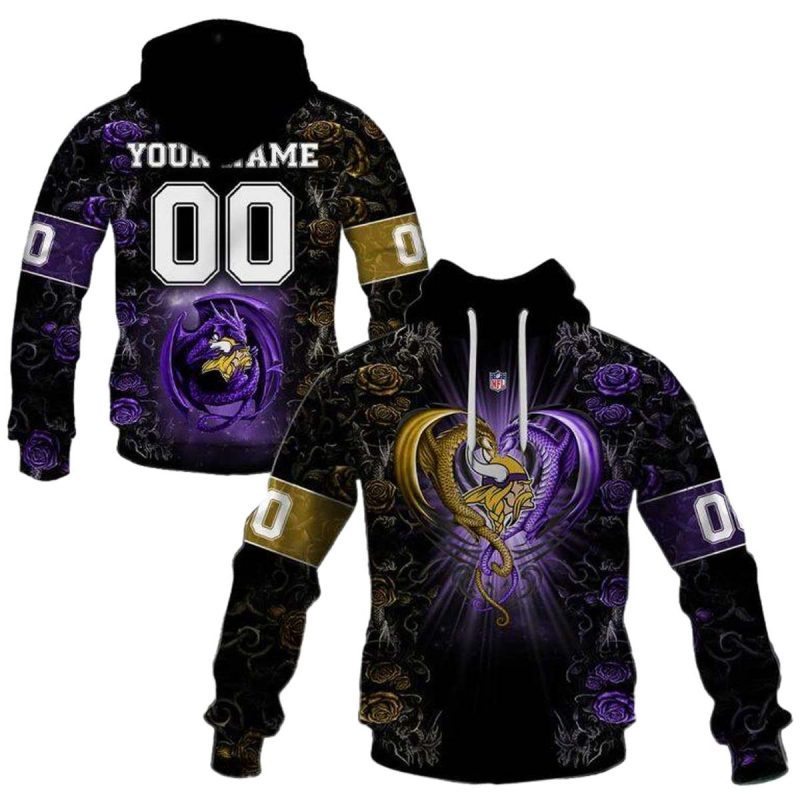 Personalized Minnesota Vikings Rose Dragon Aop Hoodie 1