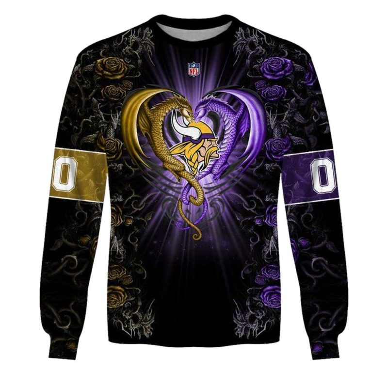 Personalized Minnesota Vikings Rose Dragon Aop Sweatshirt 1