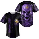 Personalized Minnesota Vikings Rose Skull Baseball Jersey