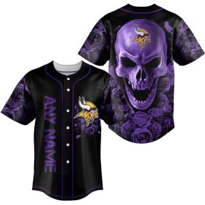 Personalized Minnesota Vikings Rose Skull Baseball Jersey