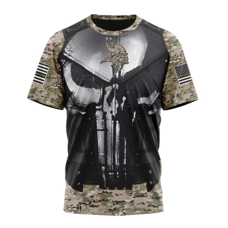 Personalized Minnesota Vikings Skull Camo Veteran Kits Aop T Shirt 1