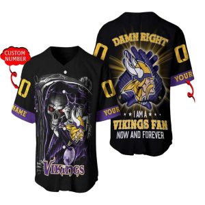 Personalized Minnesota Vikings Skull Damn Right Baseball Jersey