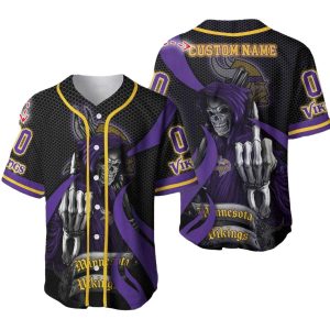 Personalized Minnesota Vikings Skull Halloween Halftone Baseball Jersey