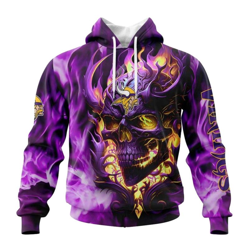 Personalized Minnesota Vikings Skull Happy Halloween Aop Hoodie 1