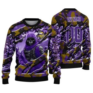 Personalized Minnesota Vikings Skull Horde Purple AOP Sweatshirt
