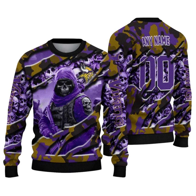 Personalized Minnesota Vikings Skull Horde Purple Aop Sweatshirt 1