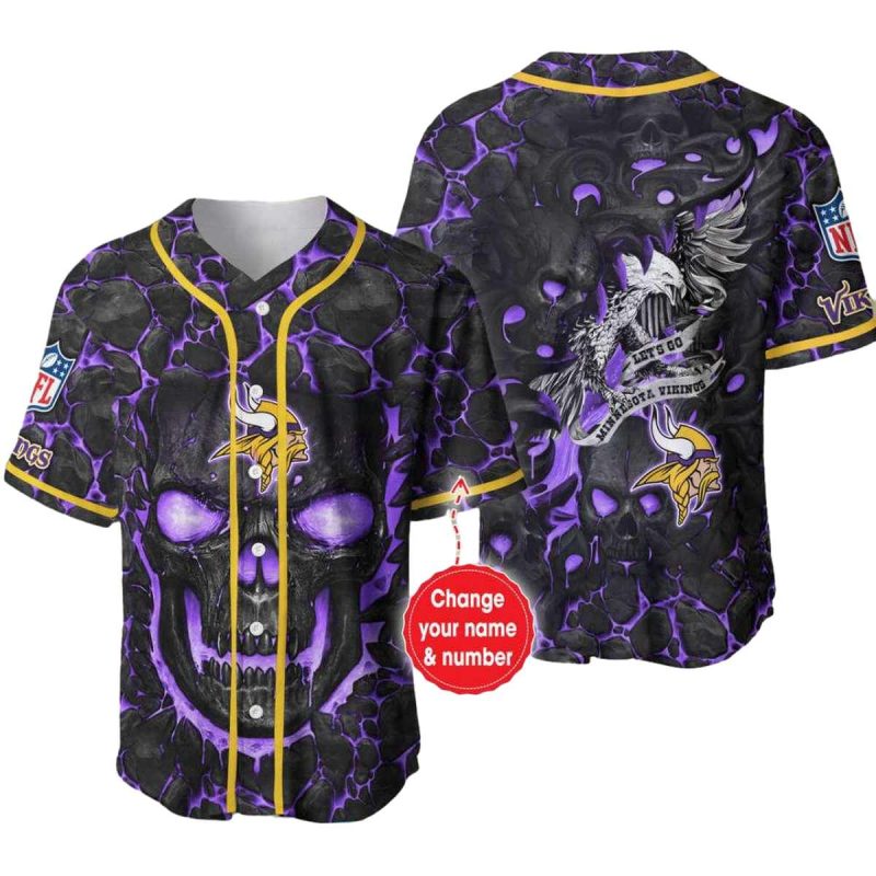 Personalized Minnesota Vikings Skull Pattern Baseball Jersey 1