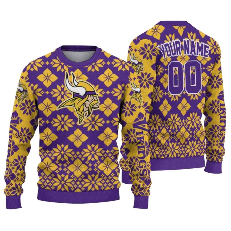 Personalized Minnesota Vikings Snowflake Matrix Purple Aop Sweatshirt 1