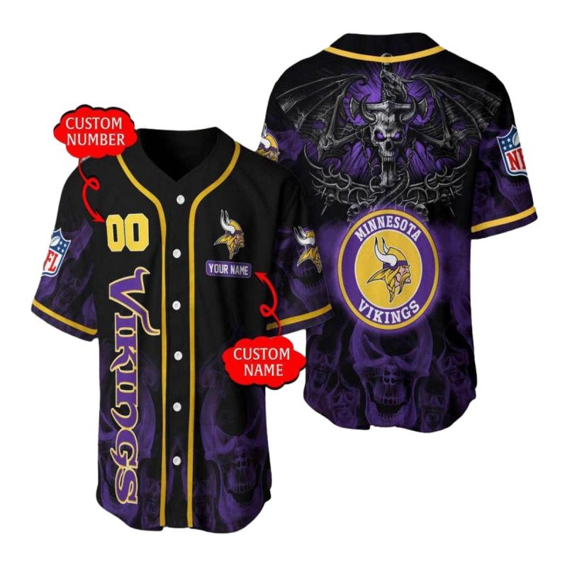 Personalized Minnesota Vikings Spider Skull Baseball Jersey 1
