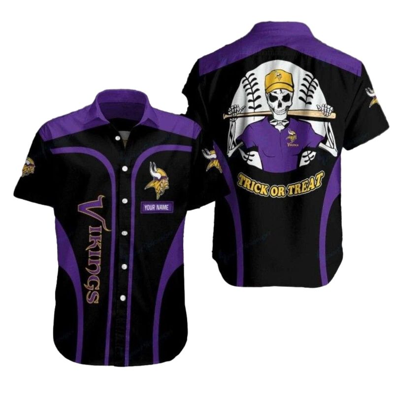 Personalized Minnesota Vikings Spooky Skeleton Spirit Hawaiian Shirt 1