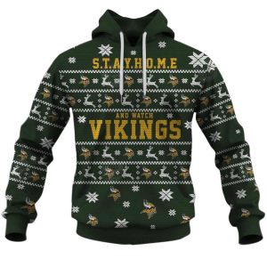 Personalized Minnesota Vikings Stay Home Ugly Christmas Sweater AOP Hoodie