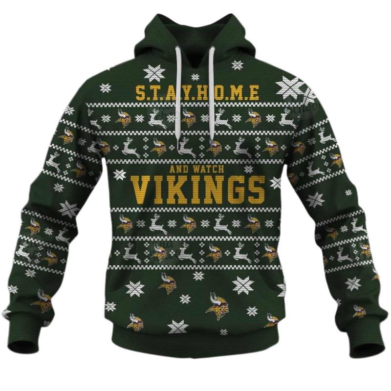 Personalized Minnesota Vikings Stay Home Ugly Christmas Sweater Aop Hoodie 1