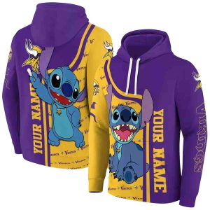 Personalized Minnesota Vikings Stitch Ohana Yellow Purple AOP Hoodie