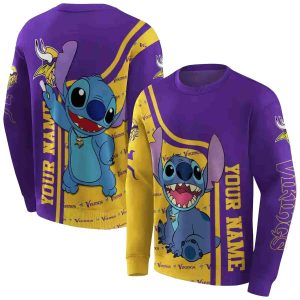 Personalized Minnesota Vikings Stitch Ohana Yellow Purple AOP Sweatshirt