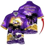 Personalized Minnesota Vikings Sunset Palms Scenic Beach Hawaiian Shirt