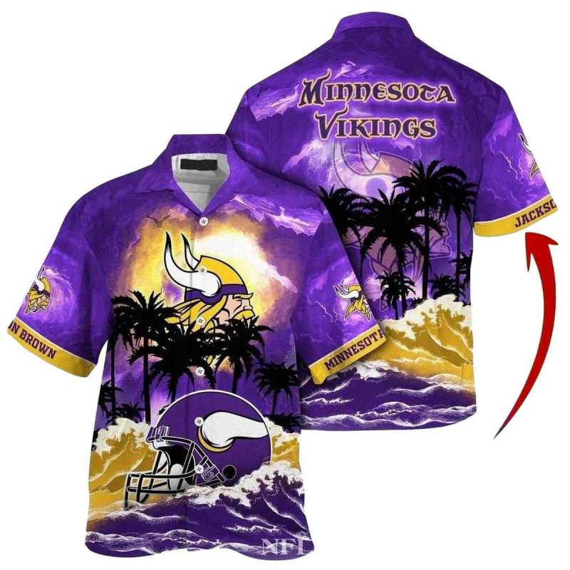 Personalized Minnesota Vikings Sunset Palms Scenic Beach Hawaiian Shirt 1