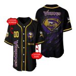 Personalized Minnesota Vikings Super Man Black Baseball Jersey