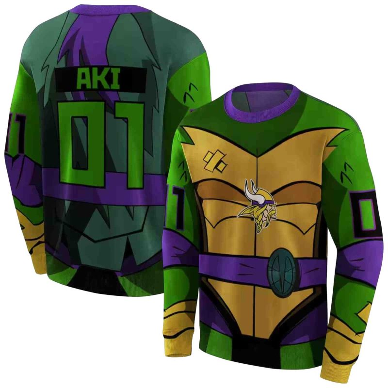 Personalized Minnesota Vikings Superhero Armor Purple Green Aop Sweatshirt 1