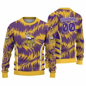 Personalized Minnesota Vikings Swirl Flow Yellow And Purple Pattern AOP Sweatshirt