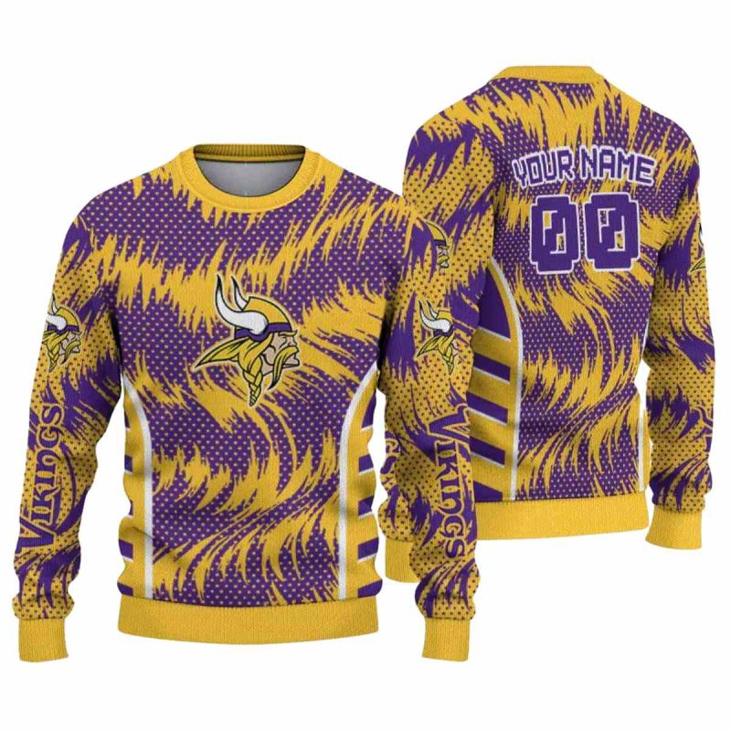 Personalized Minnesota Vikings Swirl Flow Yellow And Purple Pattern Aop Sweatshirt 1