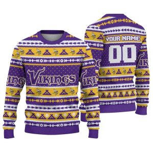 Personalized Minnesota Vikings Tent Stripes Purple White And Yellow AOP Sweatshirt