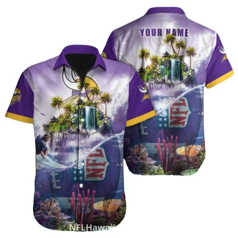 Personalized Minnesota Vikings Tropical Waterfall Hawaiian Shirt 1