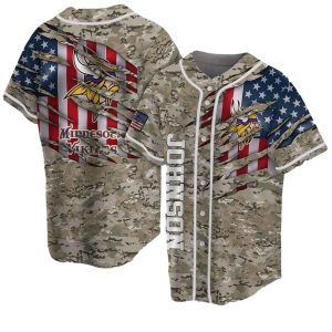 Personalized Minnesota Vikings US Flag Camo Baseball Jersey