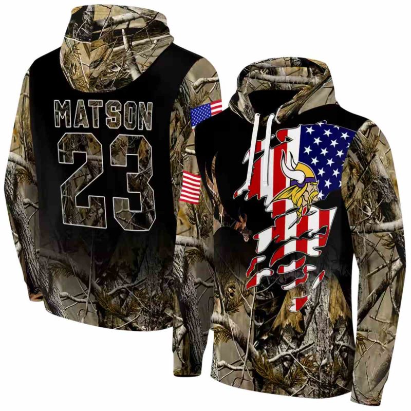 Personalized Minnesota Vikings Us Flag Tree Camo Aop Hoodie 1