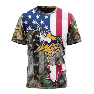 Personalized Minnesota Vikings USA Flag Camo Realtree AOP T Shirt