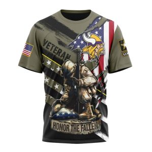 Personalized Minnesota Vikings Veterans Kneeling Soldier AOP T Shirt