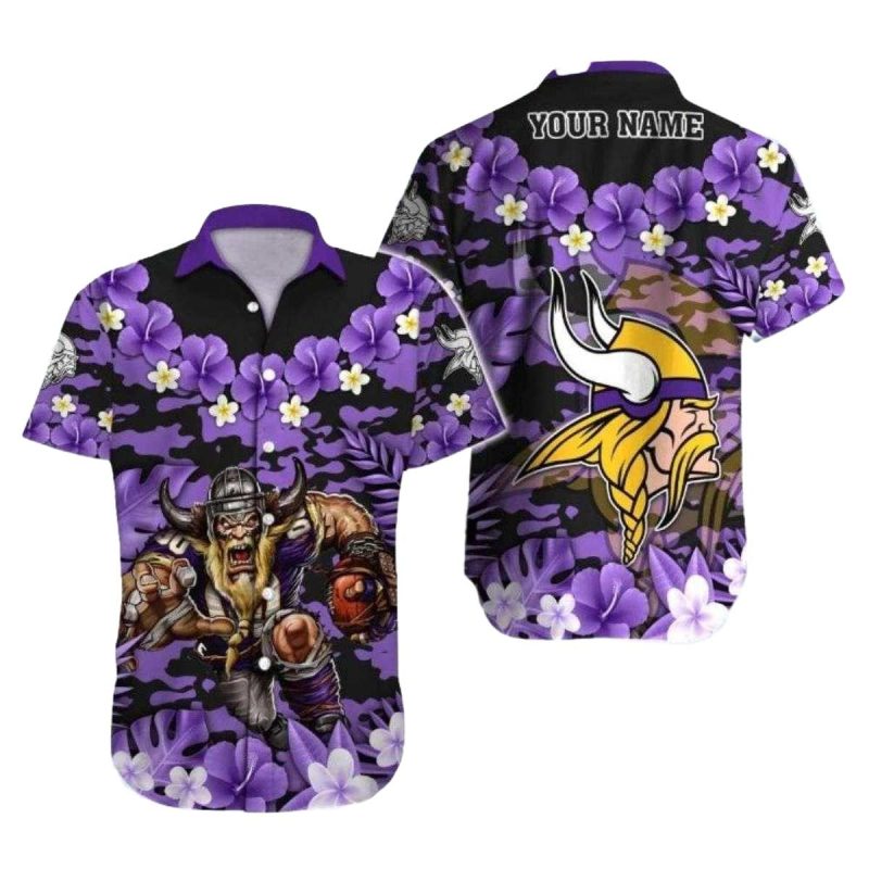 Personalized Minnesota Vikings Viking Warrior And Purple Hibiscus Hawaiian Shirt 1