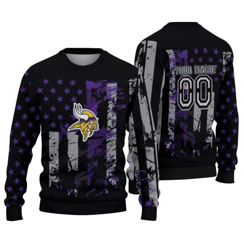 Personalized Minnesota Vikings Vintage Usa Flag Black Purple Aop Sweatshirt 1