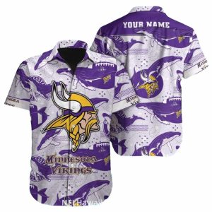 Personalized Minnesota Vikings Whale And Football Pattern Hawaiian Shirt