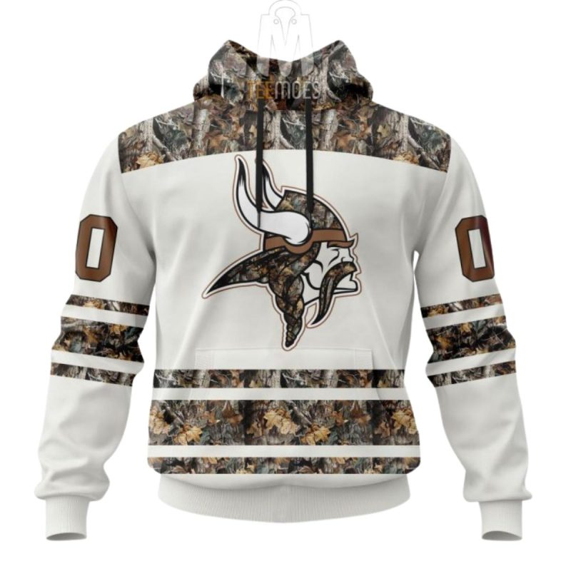 Personalized Minnesota Vikings White Camo Hunting Aop Hoodie 1
