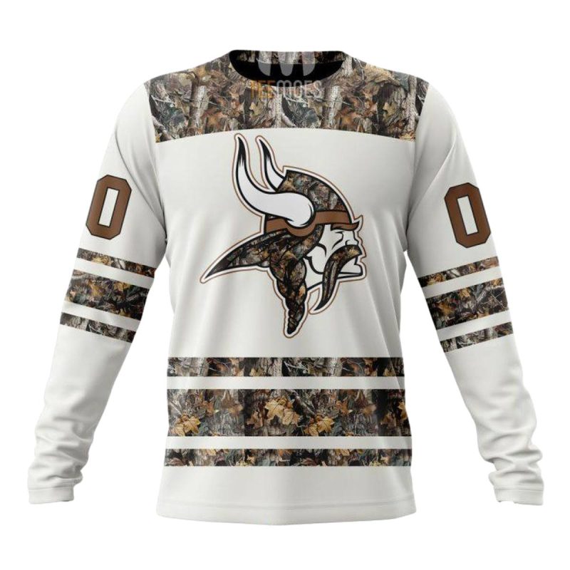 Personalized Minnesota Vikings White Camo Hunting Aop Sweatshirt 1