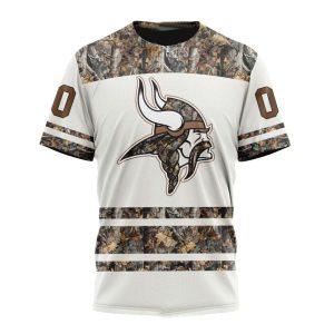 Personalized Minnesota Vikings White Camo Hunting AOP T Shirt