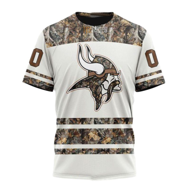 Personalized Minnesota Vikings White Camo Hunting Aop T Shirt 1