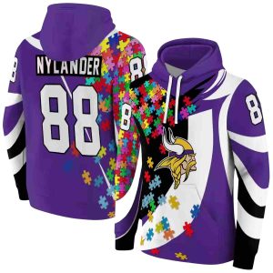 Personalized Minnesota Vikings zed Minnesota Vikings Puzzle Pieces Purple AOP Hoodie