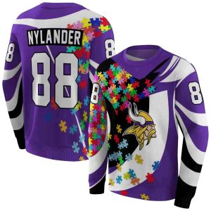 Personalized Minnesota Vikings zed Minnesota Vikings Puzzle Pieces Purple AOP Sweatshirt