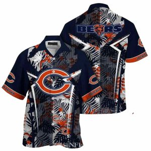 Personalized Monochrome Floral And Football Chicago Bears Hawaiian Shirt