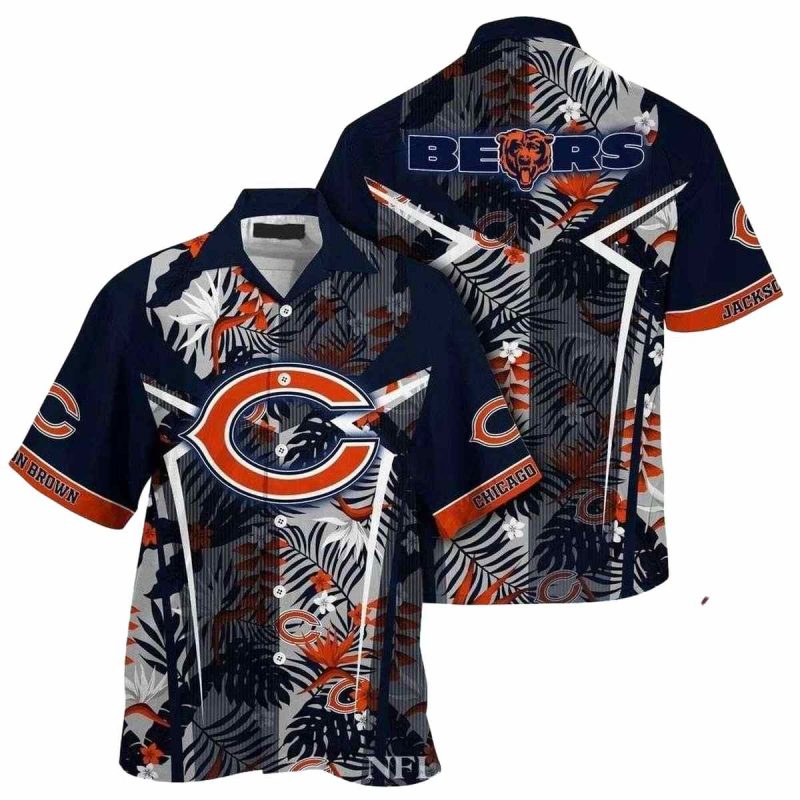 Personalized Monochrome Floral And Football Chicago Bears Hawaiian Shirt 1