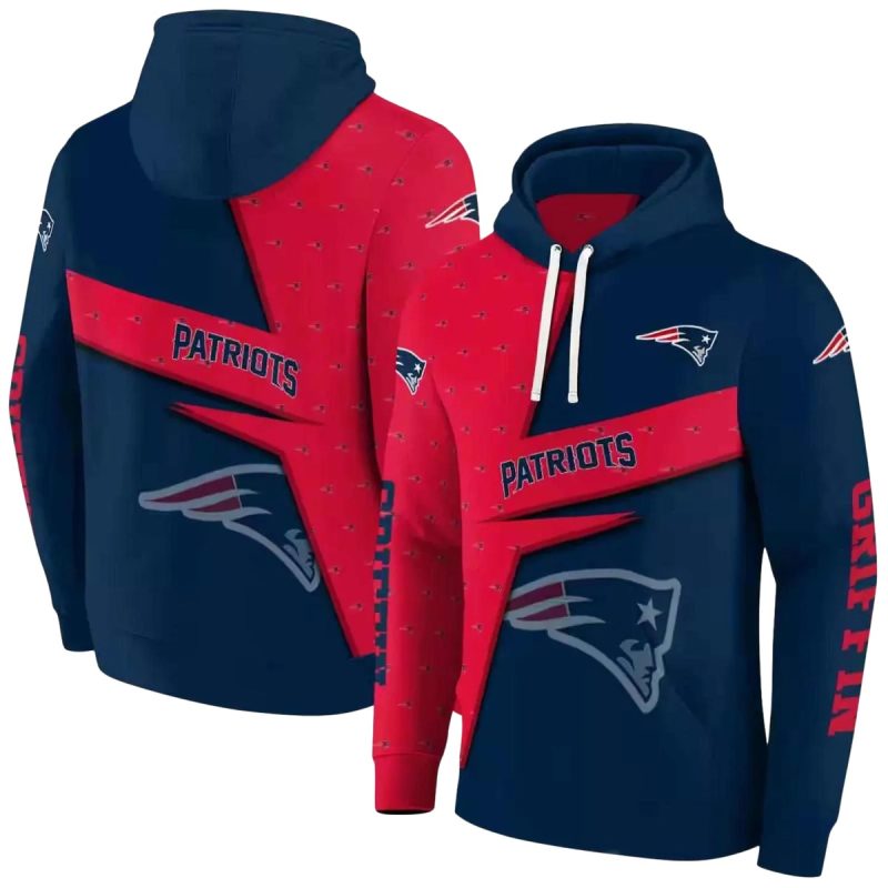 Personalized New England Patriots Abstract Shape Blue And Red Aop Hoodie 1