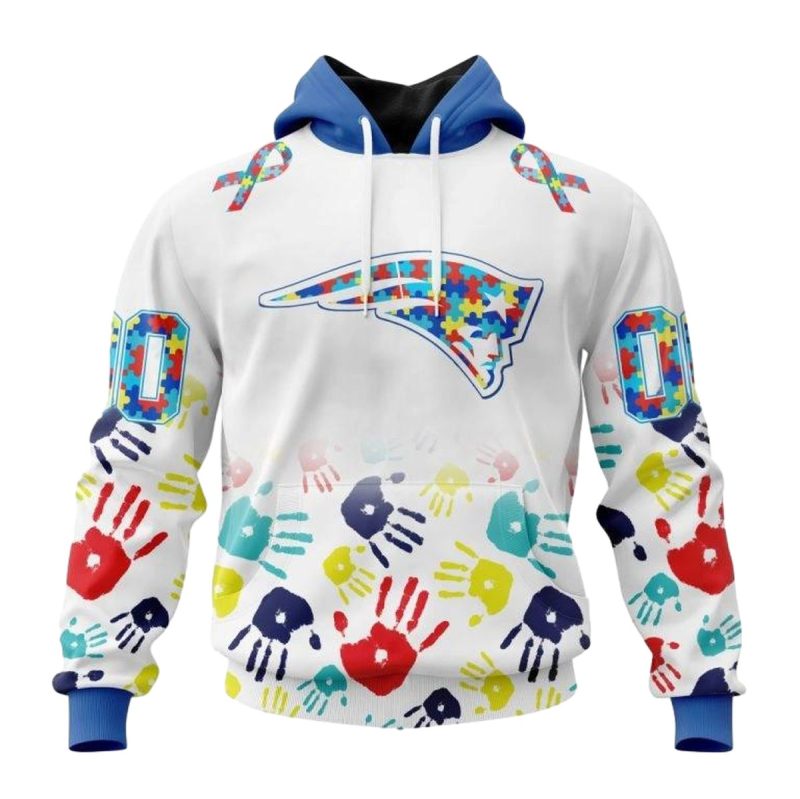 Personalized New England Patriots Autism Awareness Hands Aop Hoodie 1