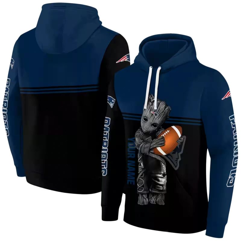 Personalized New England Patriots Baby Groot Blue Black Aop Hoodie 1