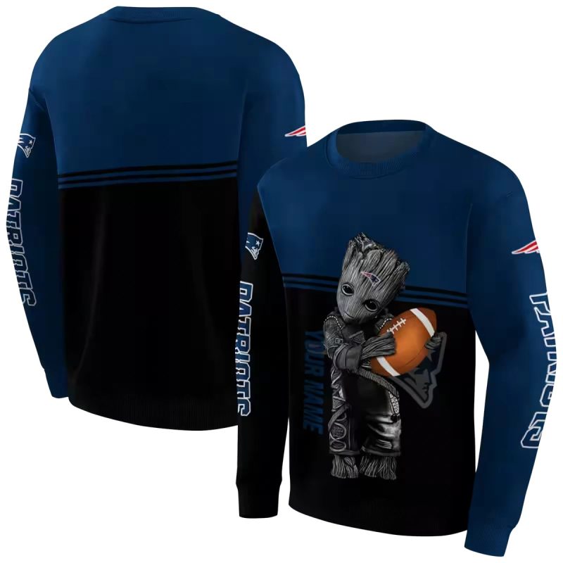 Personalized New England Patriots Baby Groot Blue Black Aop Sweatshirt 1