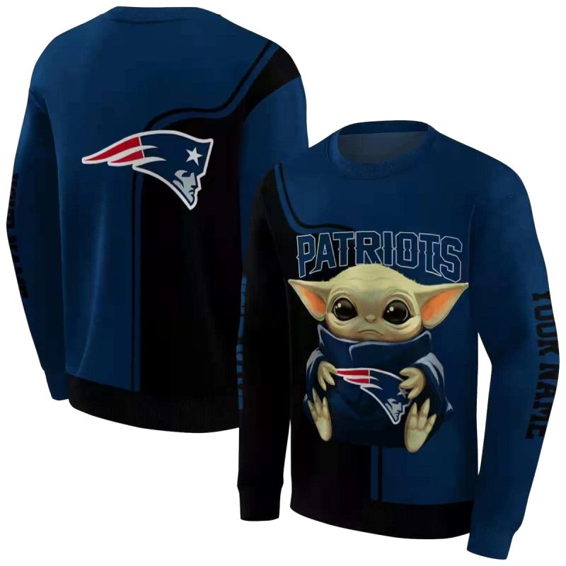 Personalized New England Patriots Baby Yoda Blue Black Aop Sweatshirt 1