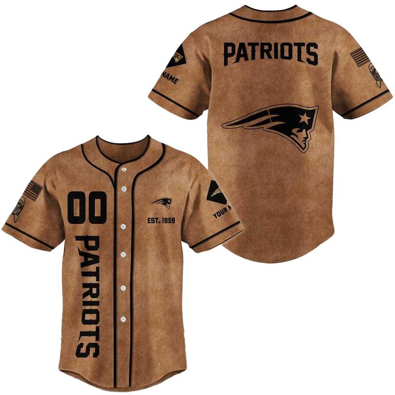 Personalized New England Patriots Brown American Flag Baseball Jersey 1