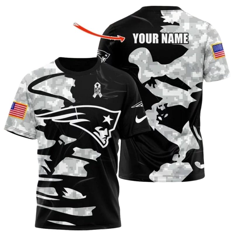 Personalized New England Patriots Camo Black And White Aop T Shirt 1