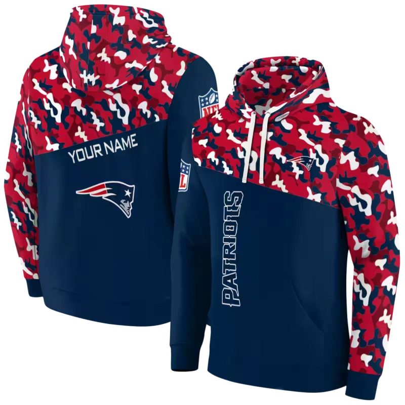 Personalized New England Patriots Camo Pattern Blue Aop Hoodie 1