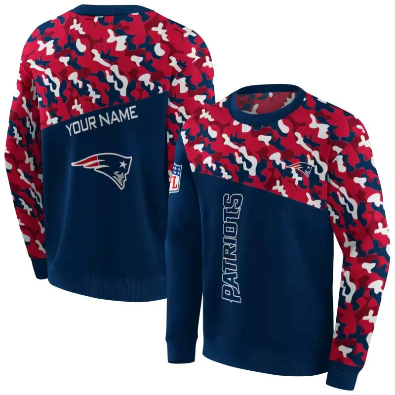 Personalized New England Patriots Camo Pattern Blue Aop Sweatshirt 1